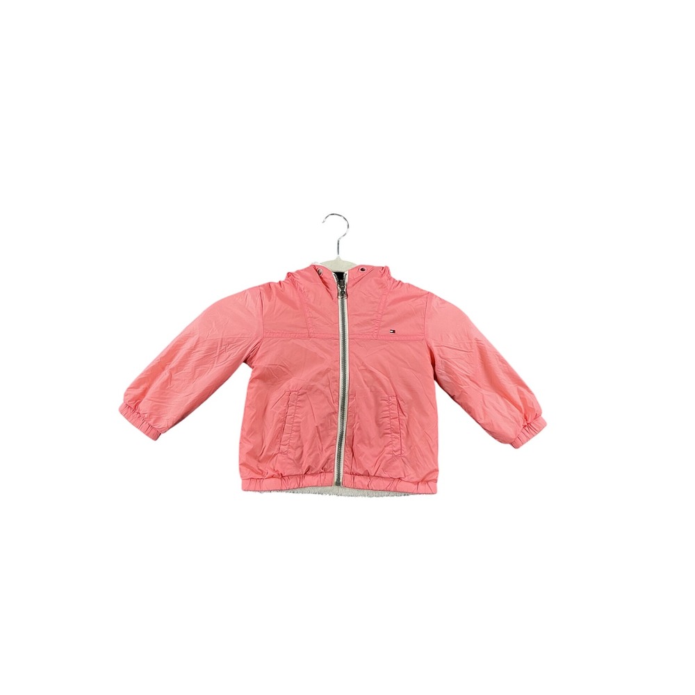 Tommy Hilfiger Toddler Girls Reversible Pink Windbreaker Cream Fleece Jacket 2T